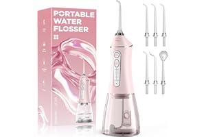 REURE Water Flosser for Teeth Cleaning and Flossing, 5 Modes Rechargeable Cordless Oral Irrigator 320ml Water Tank Teeth Cleaner, IPX7 Waterproof Portable Electric Dentel Flossers for Home and Travel,Pink