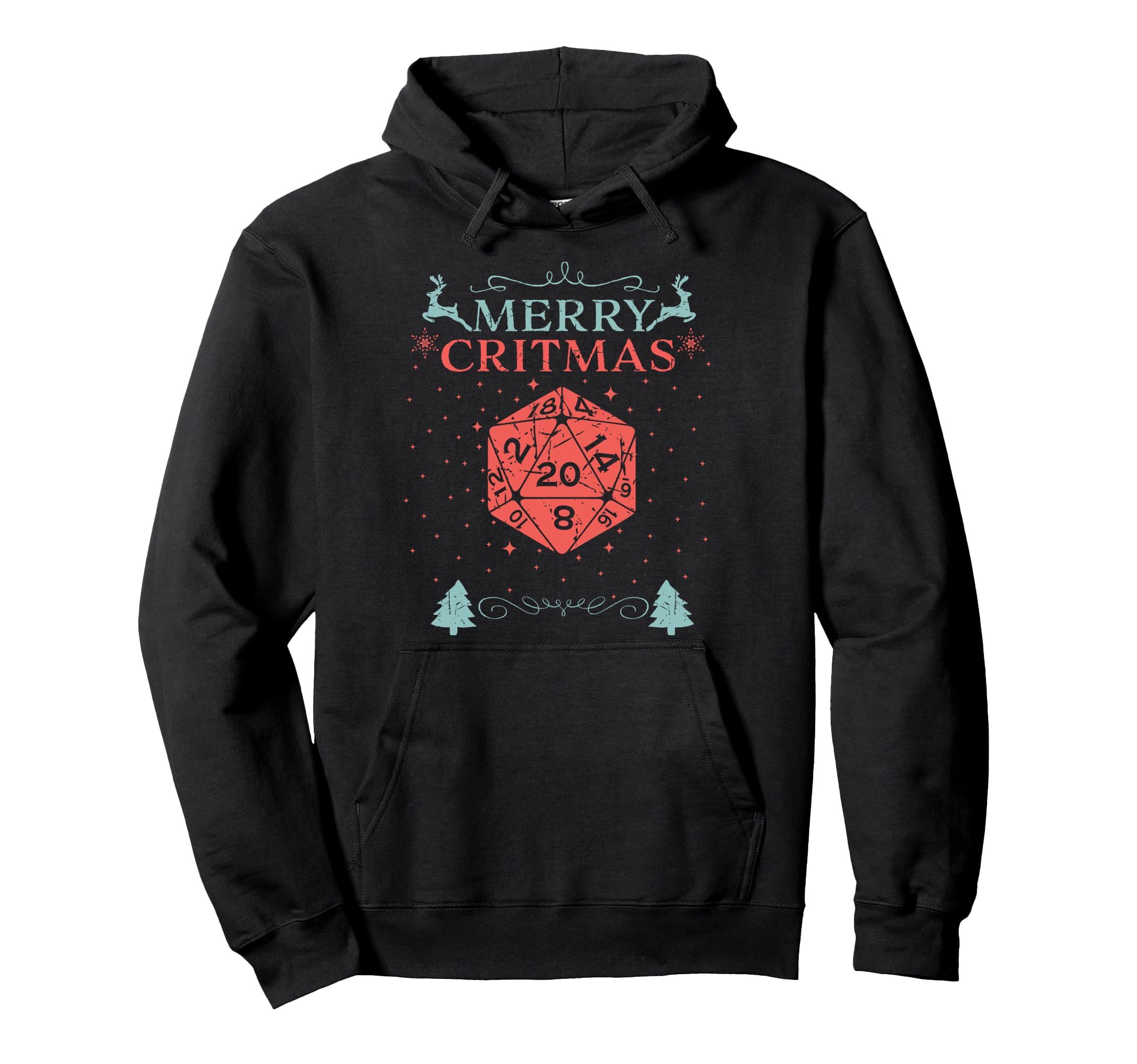 Merry Critmas 20 Sided Dice RPG Christmas Holiday Board Game Pullover Hoodie