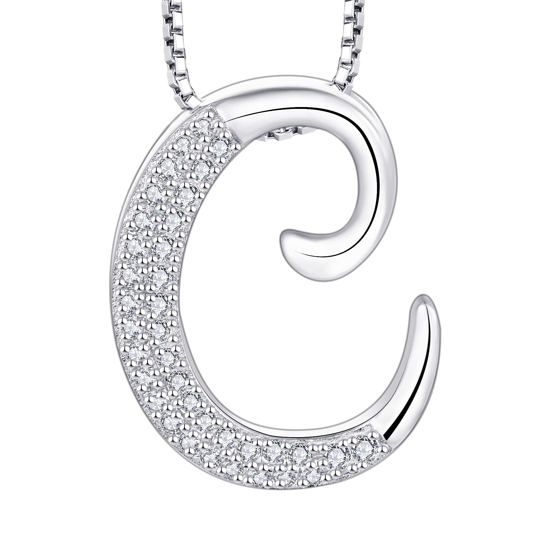starchenie Letter Necklace Lucky Letter C Necklace Zircon Pendant 925 Sterling Silver Necklace for Women