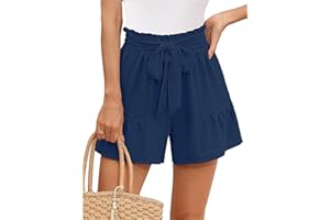 Heymoments Women's Wide Leg Shorts Lightweight High Waisted Adjustable Tie Knot Loose Summer Cute Trousers