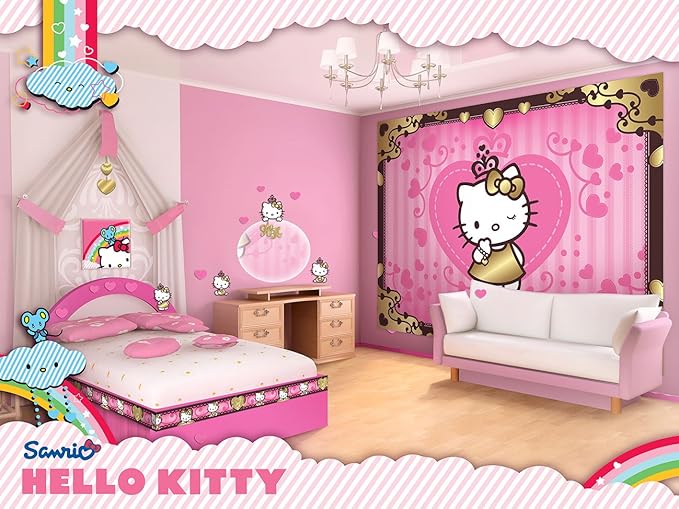 Hello Kitty Pink Gold Hearts Wallpaper Mural Amazon Com