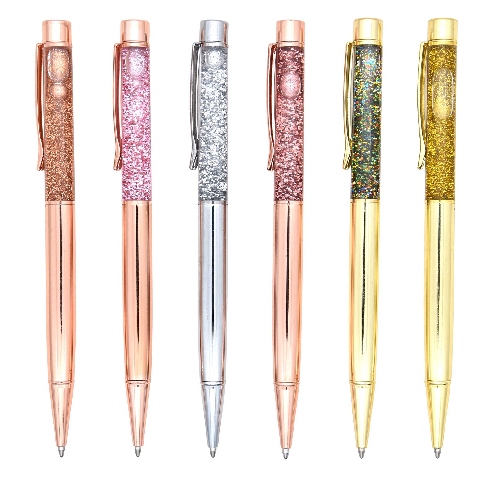 Gullor 6 PCS Ballpoint Pens Cute Fancy Metal Pen Bling Dynamic Liquid Pieces for Office Supplies Black Ink(6PCS), Multicolor A