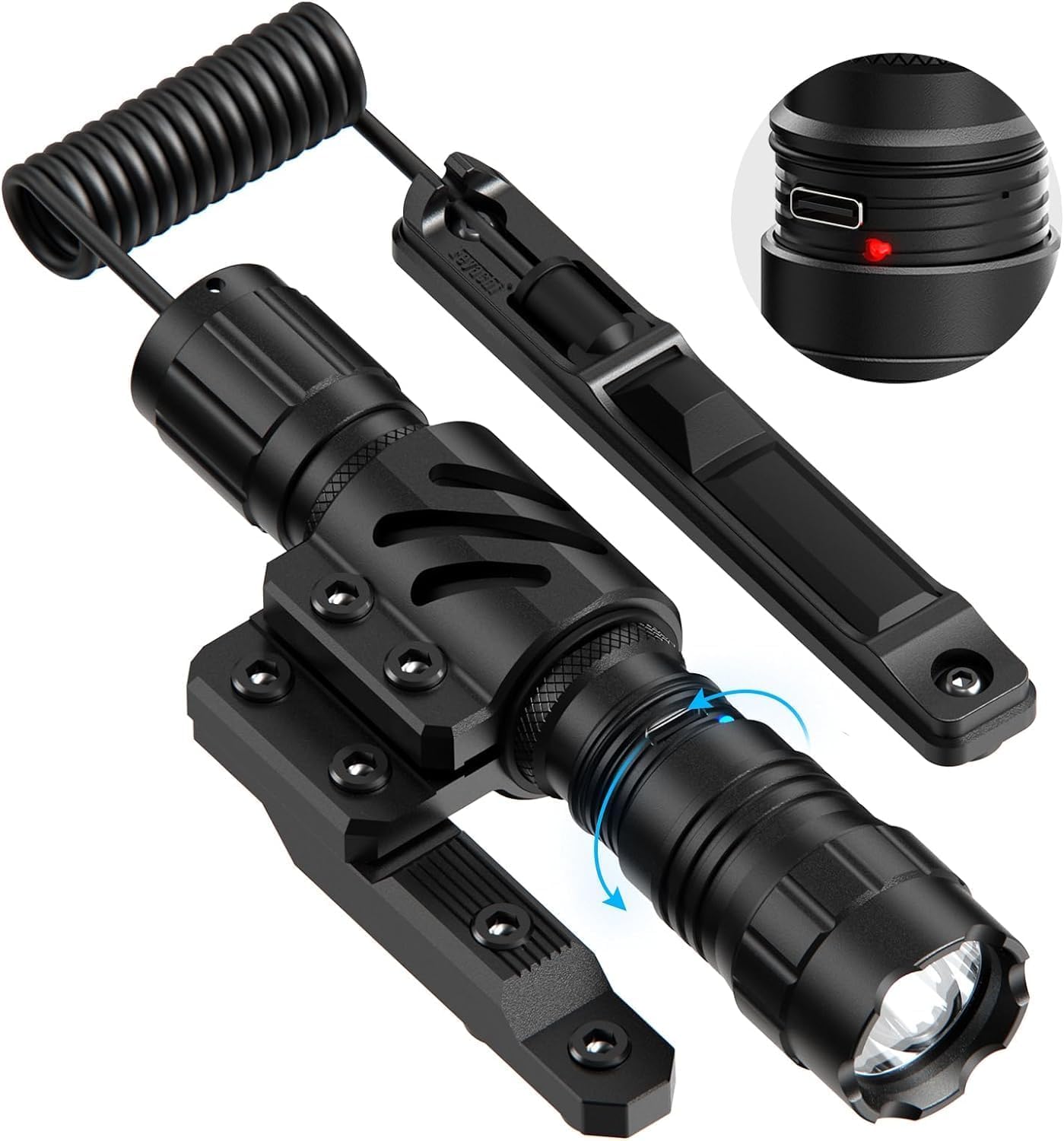 Feyachi 1500 Lumen LED Torches Rechargeable IPX7 Protection 4 Modes Tactical Flashlight M Lock Mount Rail LED Flashlight Included with Pressure Switch