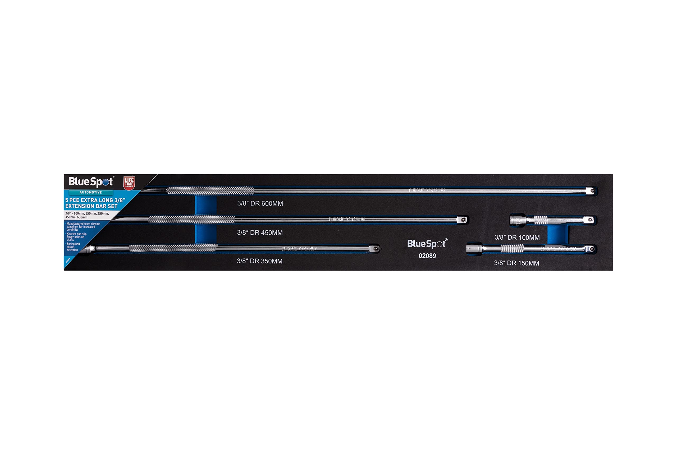 Blue Spot Tools 5 Piece Extra Long 3/8" Extension Bar Set (EVA Foam)
