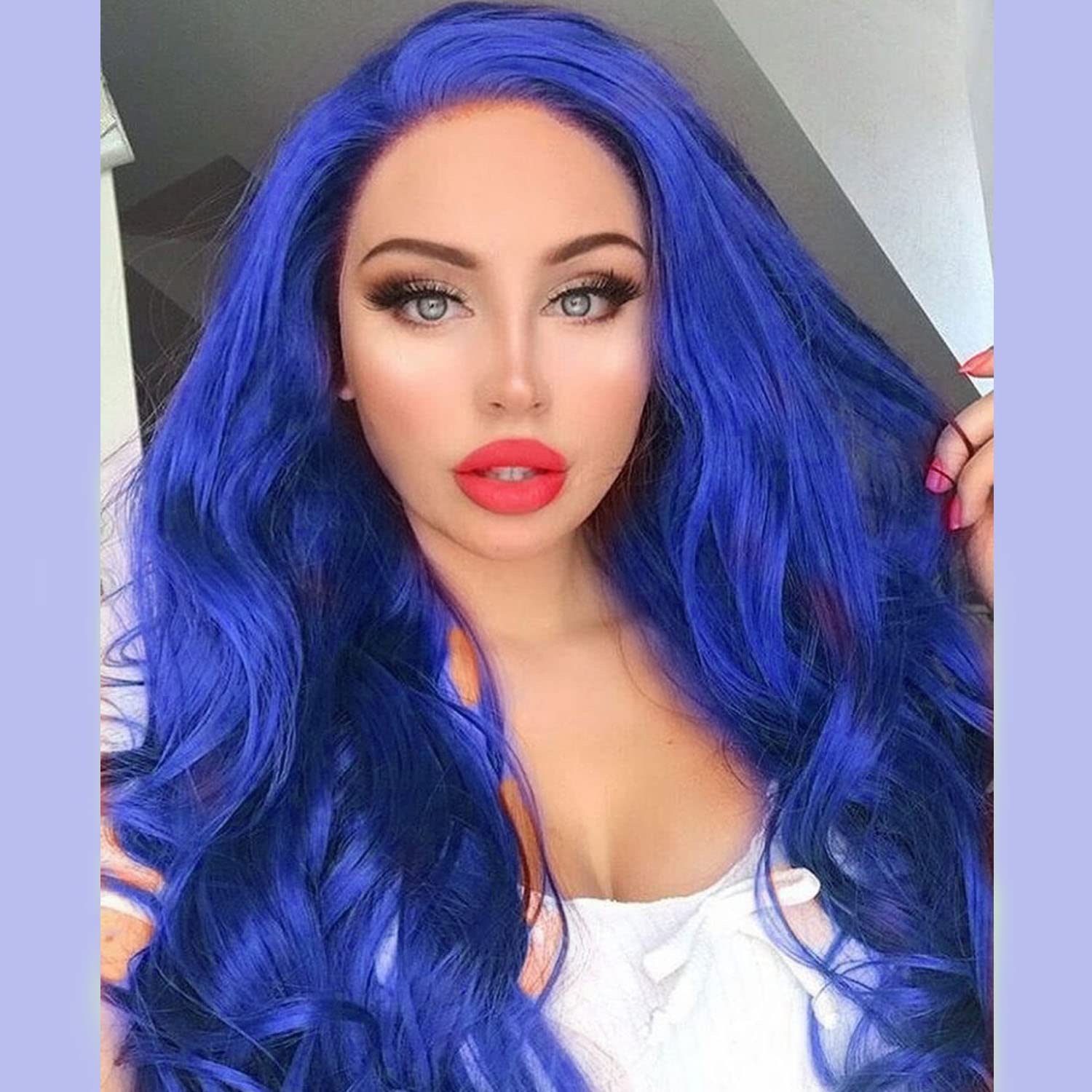 Blue Wigs for Women Lace Front Wig Long Wavy Dark Blue Frontal Lace Wig Natural Hairline Glueless Soft Synthetic Heat Resistant Fiber Hair Daily Cosplay Party Drag Queen Hand Tied Wig 22 Inches — image 1