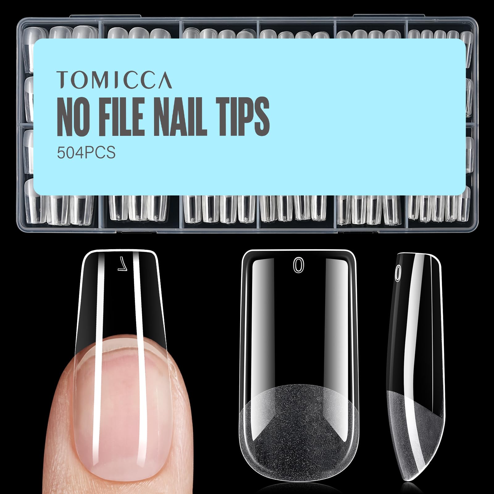 TOMICCA Medium Square Nail Tips, 504Pcs Half Matte Press on Full Cover Acrylic Nails, 12 Sizes Pre-Shape Soft Gel Fake Nail Tips for Nail Extension Art Home DIY Nail Salon