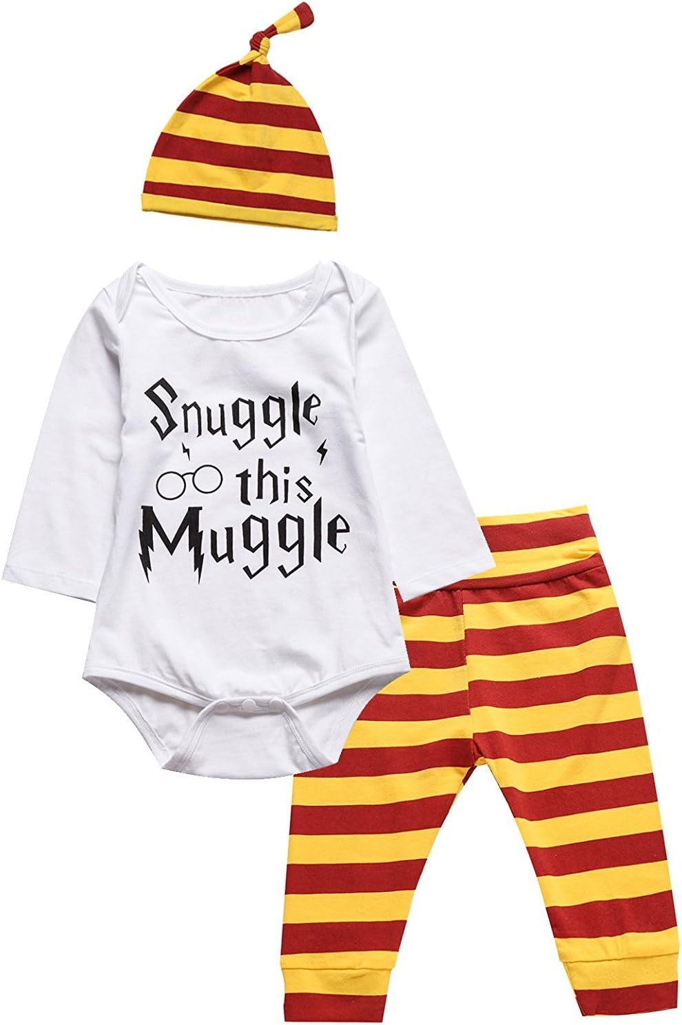 Yezelend 3PCS Boys Girls Outfit “ Snuggle This Muggle ”Romper + Pants + Hat