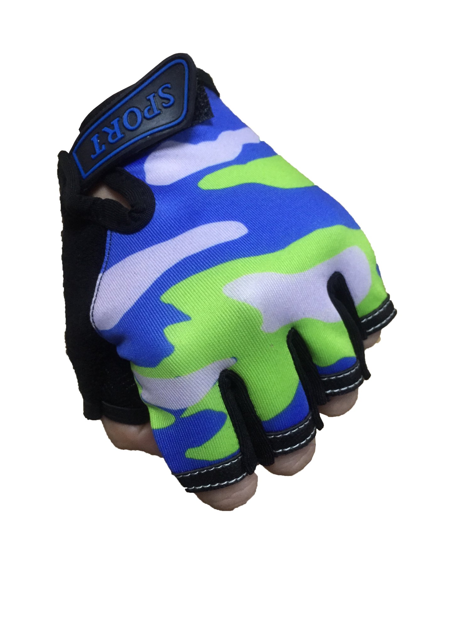 EurHouse Fingerless Kids Bike Gloves Anti-slip Half Finger Cycling Running Biking Mittens Girls Boys Children 4-12Y (Green)