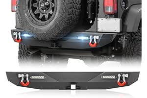 YZONA for Wrangler JK JKU Rear Bumper Compatible with 2007 2008 2009 2010 2011 2012 2013 2014 2015 2016 2017 2018 Jeep Wrangler JK JKU Unlimited 2/4 Doors with 2" Hitch Receiver, D-Rings & LED Lights