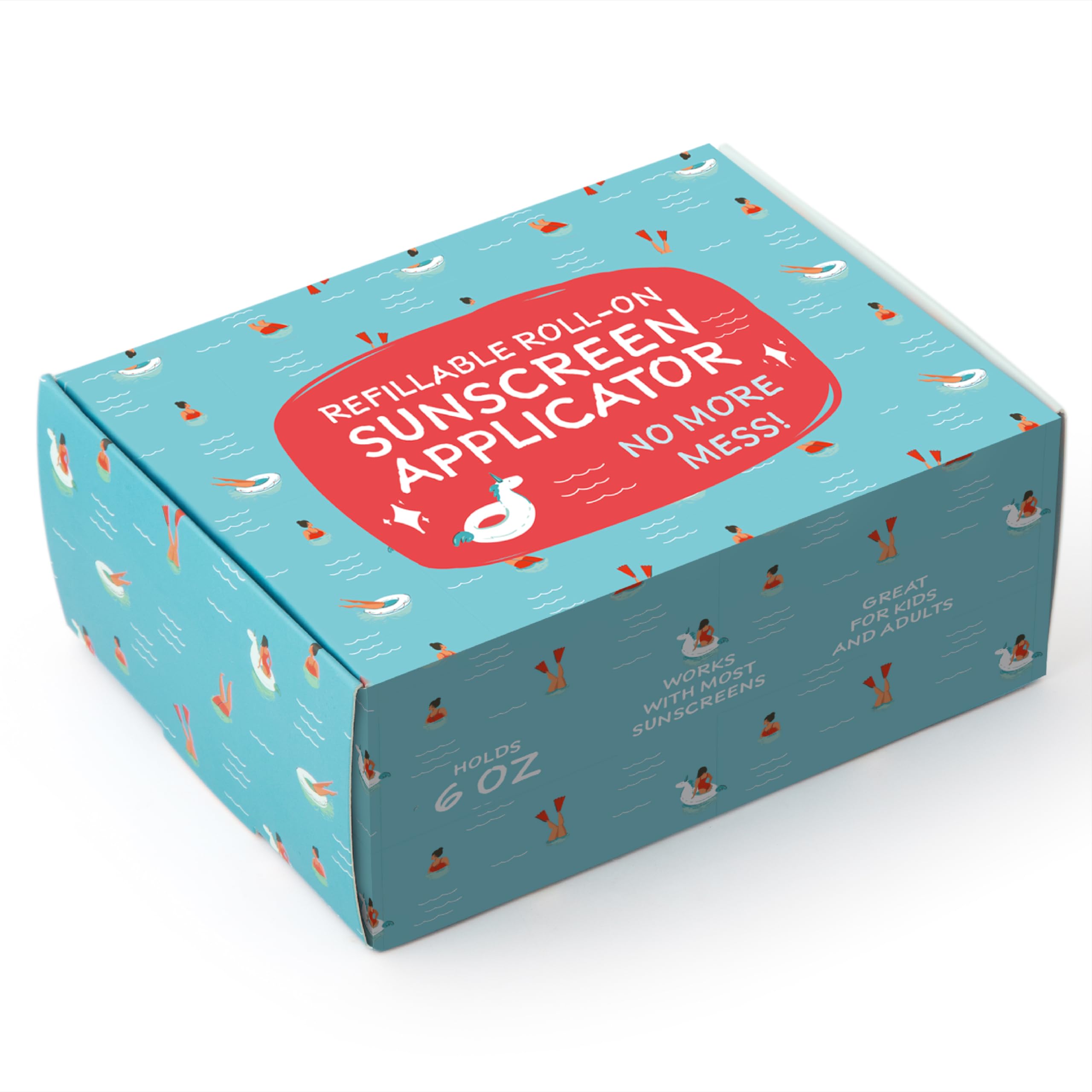 IMPRESA Sunscreen Applicator - 6 oz, Blue - Refillable Roll-On Bottle with Foam Sunscreen Replacement Sponges - Roller Ball Applicator & Lotion Roller for Kids & Adults