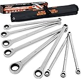 HORUSDY 9-Piece Extra Long Ratcheting Wrench Set, Double Box End Wrench Set with Tool Bag & Box, Metric 8-22mm, CR-V Steel