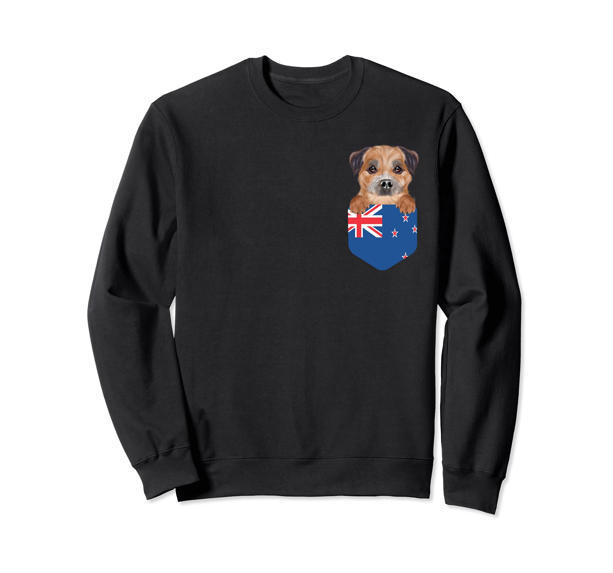 New Zealand Flag Border Terrier Dog In Pocket Sweatshirt
