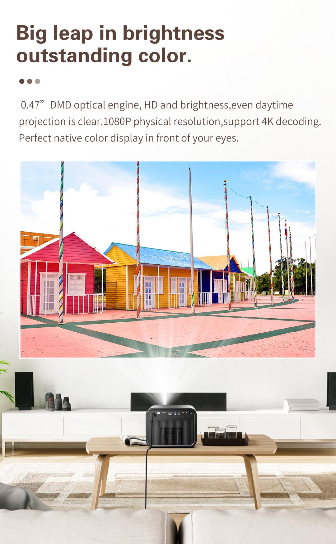 Yinzam X5 Projector, Smart Home Cinema Video Projector with 1920*1080P MAX 4K Bluetooth Voice Control 20W Sound System, 2200 Ansi Lux Android 3D Projector