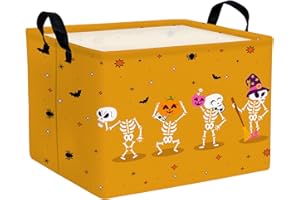BOAMAU Large Halloween Themed Candy Gift Basket for KidsTrick or Treat Storage Bin Girls Boys Room Décor (Cute Yellow Skeleton Figure)
