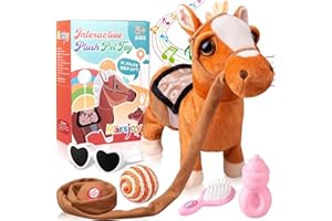 Musical Singing Dancing Plush Interactive Pony Walk Along Toy Horse with Leash - Robot Plush Stuffed Animal Shaking Head Butt