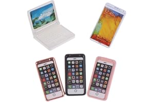 Haomian 5 Pcs/Set Dollhouse Mini Laptops/Phone,Scene Miniatures Computers Mobiles Phones Simulation Mini Toy Craft for Doll House Decoration,1:12 Scale Dolls House Furniture Doll Accessories
