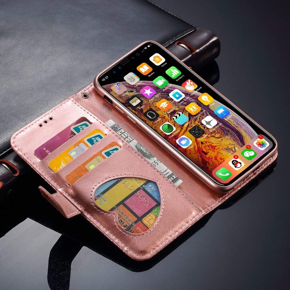 Lchulle Bling Iphone 7 Plus Wallet Case Iphone 8 Plus Luxury Sparkle Glitter Flip Zipper Pu Leather Case Chic Shiny Magnetic Folio Cover Girlish Book Style Handbag Purse Phone Case Cover Rose