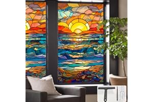SIMPASTE Window UV Protection Privacy Film:Non-Adhesive Static Cling Decorative Window Film with Installation Tools,Stained Glass Window Film for Kitchen,Study,Bathroom,and Shower Doors,17.7 x 39.4 inches.