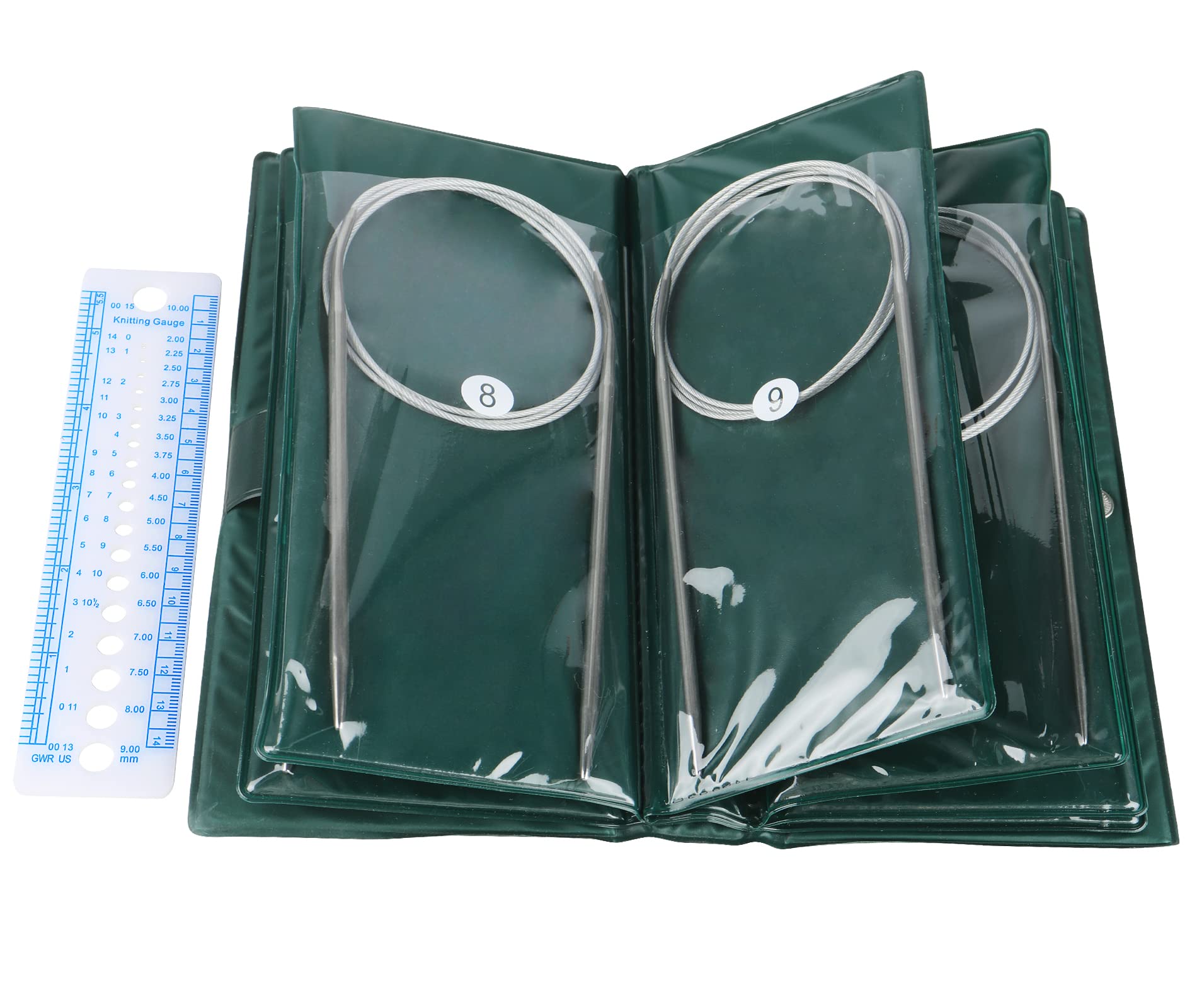 Aeelike Circular Knitting Needles 100cm Long, Stainless Steel Round Knitting Needles Set with Case and Needle Gauge, 40 inch Metal Fixed Circular Needles for Knitting Blankets Jumper and Large Project