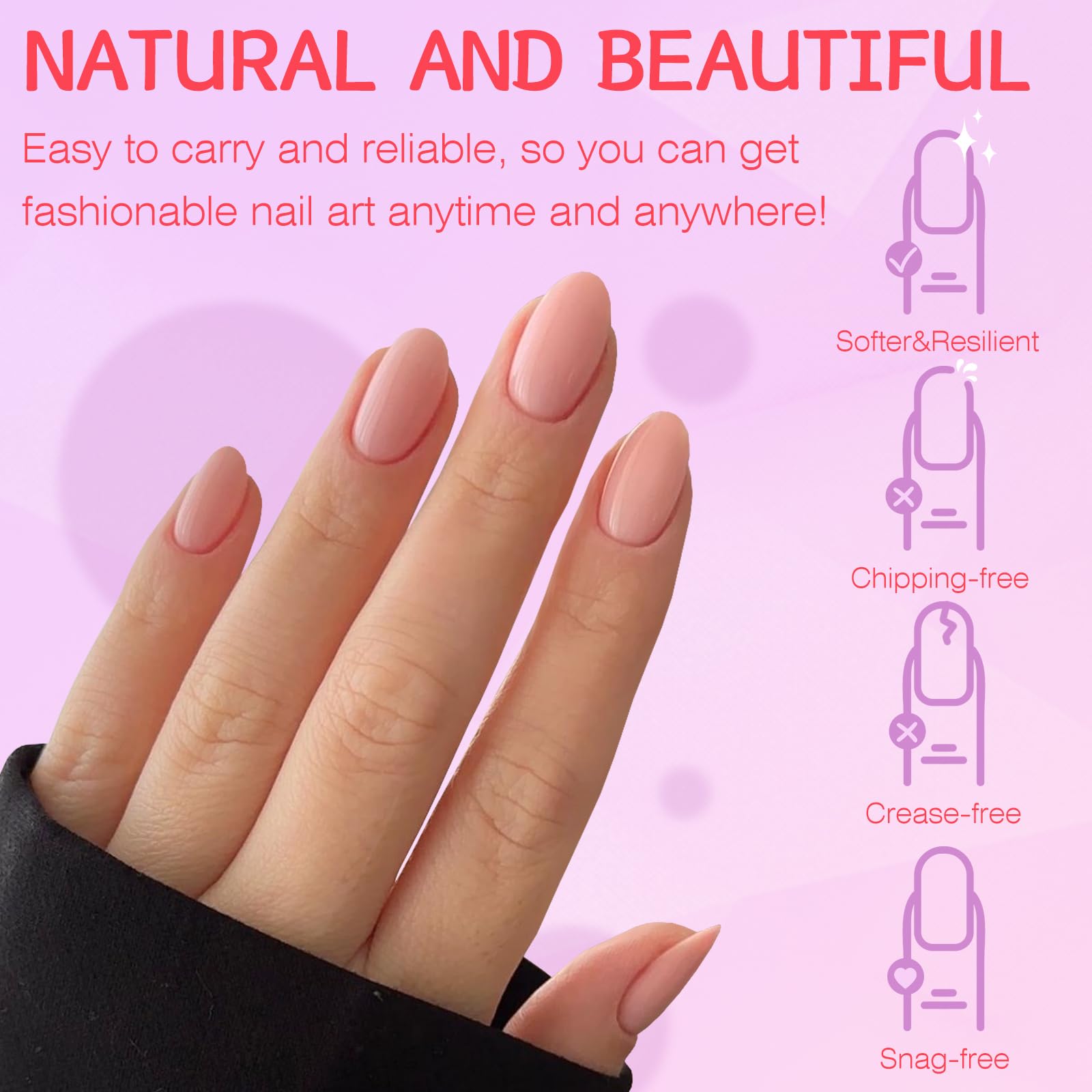 Lifextol Short Press on Nails Almond Fake Nails False Stick on Nails Press ons, 240pc Acrylic Pink Press on Nails Short Almond Glue on Nails with Nail Glue Adhesive Tabs for Women Girls Kids - Image 3