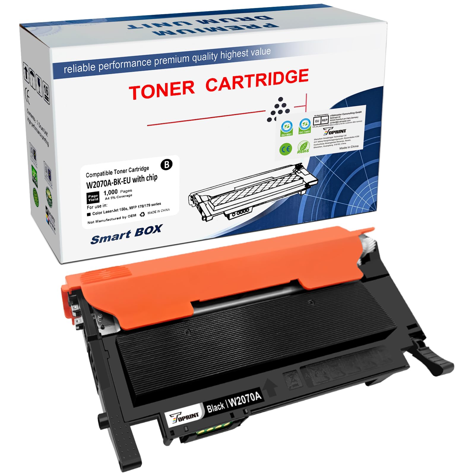 TOPRINT【with Chip W2070A 117A Compatible Toner Cartridge Black 1000 Pages for HP Color Laser 150a 150w 150nw MFP 178nw 178nwg 179fnw 179fwg printers