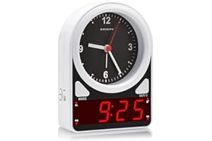 KWANWA Alarm Clock, Analog Clock & LED Digital Clock, Light Sensor LED Clock, Snooze, 12Hr, Alarm Clock for Bedroom, Living Room, Bookshelf, Kids, Elderly, Easy to Set, White