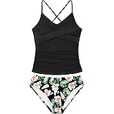 Girls Swimsuit Tankini Criss Cross Ruched 2 Piece Bathing Suit Printed Girl Swimwear for Teens 9-16Y