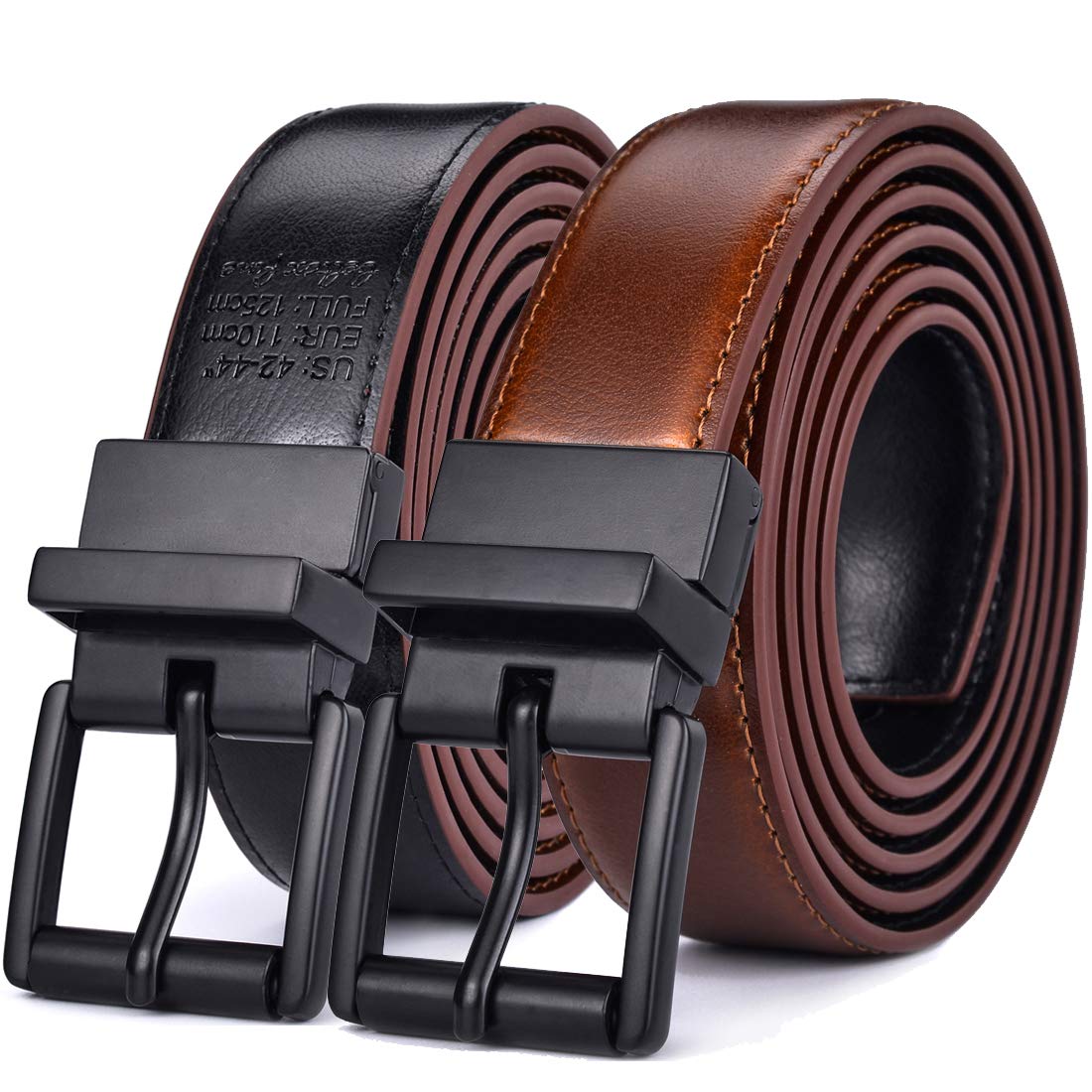 Photo 1 of Beltox Men’s Belts Dress Casual Reversible Leather 1.1” w Roller Buckle Rotated(Black/Brown w Black Buckle, 40-42)