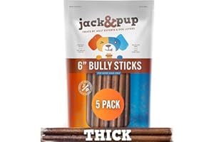 Jack&Pup 6 Inch Bully Sticks for Dogs (5 Pack) Extra Thick Dog Chews Long Lasting, 100% Beef Bully Sticks for Large Dogs