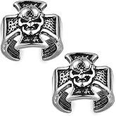 BIYONGDE Mens Womens 13MM Stainless Steel Gothic Skull Cross Ear Cuff, Antique Silver Vintage Helix Cartilage Clip On Earrings, Unisex, Punk Rock Style