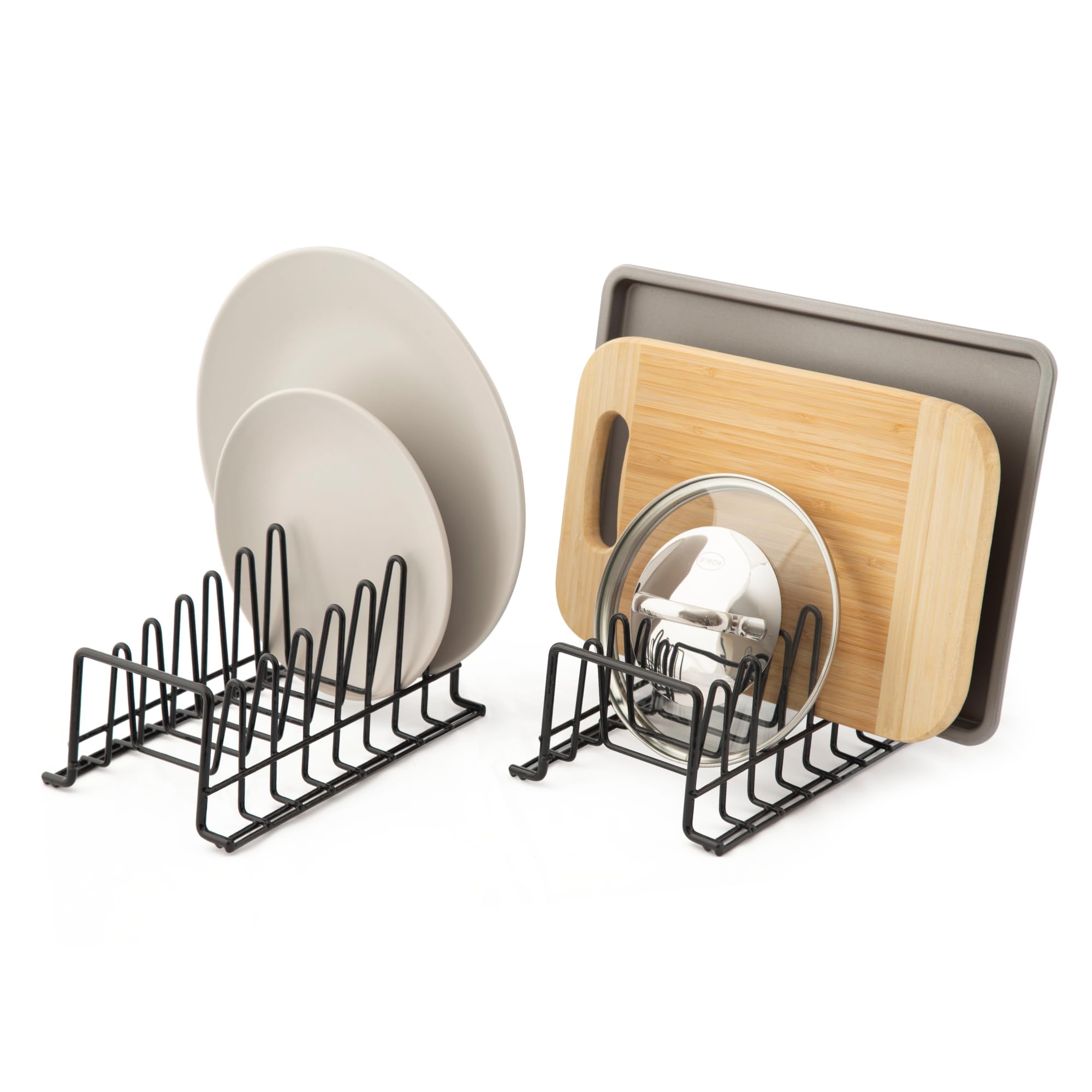 simplywire – Pack of 2 - Plate Rack/Drainer - Kitchen Cupboard Storage Organiser – Black - Small