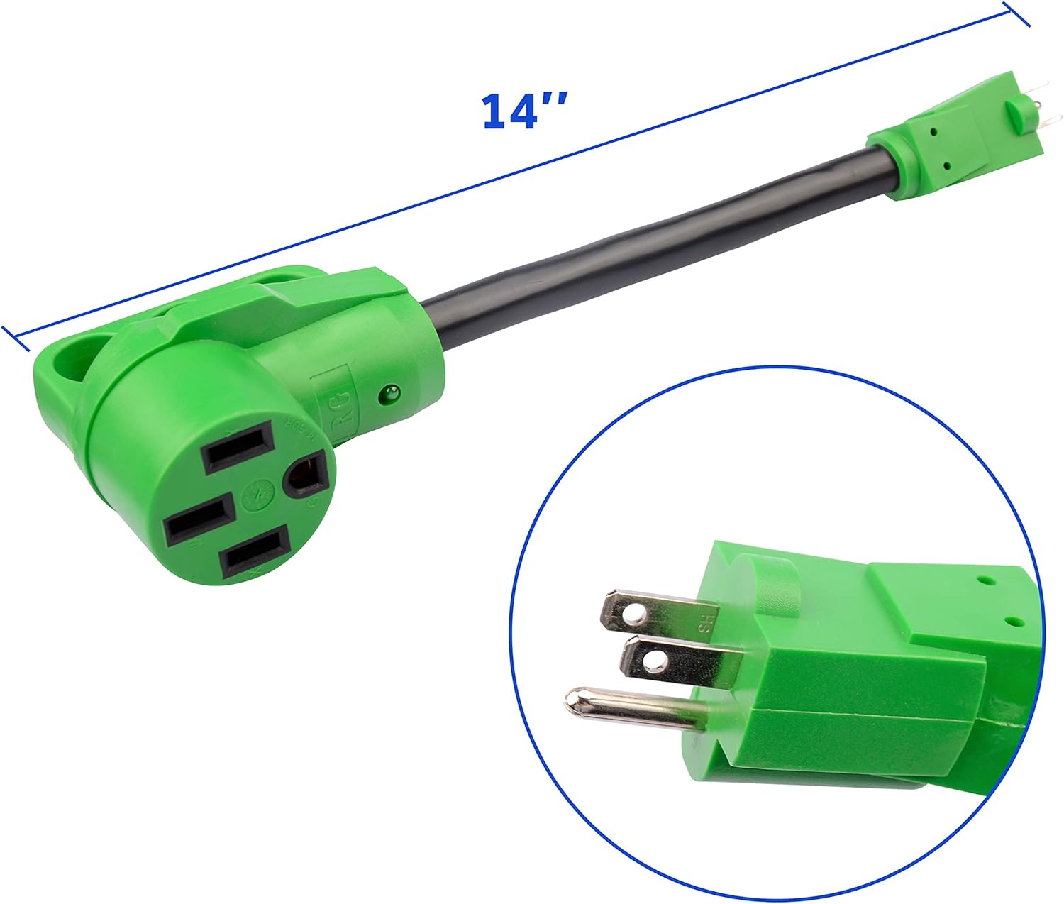 RVGUARD 15 Amp to 50 Amp RV Adapter 12 Inch, 5-15P Male to 14-50R Female Dogbone Electrical Converter with LED Power Indicator and Grip Handle, Green: Automotive