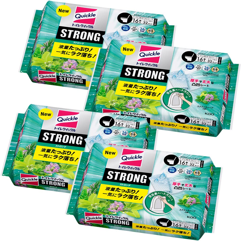 クイックル 【まとめ買い】トイレクイックルストロング トイレシート ワイプ 液量たっぷり! 便座裏のハネ汚れも一気にラク落ち! エクストラハーブの香り 替え16枚×4個商品画像
