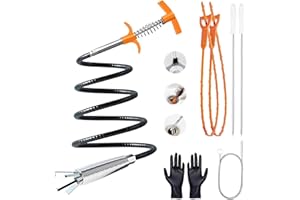QWATUY 63 Inch Drain Snake Hair Drain Clog Remover Tool, Flexible Sink Snake Drain Cleaner Tool Set, Plumbing Snake for Toilet Sewer Shower Kitchen Bathroom Tub Clogged Hair Removal Cleaning Tool Set