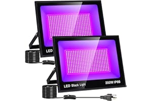 ISUERFY Upgraded 200W LED Black Light 2 Pack with 10ft Cable, IP66 Waterproof Outdoor Blacklight Flood Light with Plug Switch, Powerful for Neon Glow Party Gym Body Paint Glow in the Dark Halloween Decor