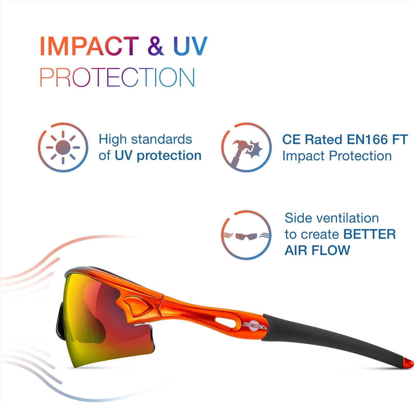 ToolFreak Reevo Safety Sunglasses, Red Mirror Lens, Anti Glare, UV & Impact Eye Protection, Safety Rating to EN166FT - Image 4