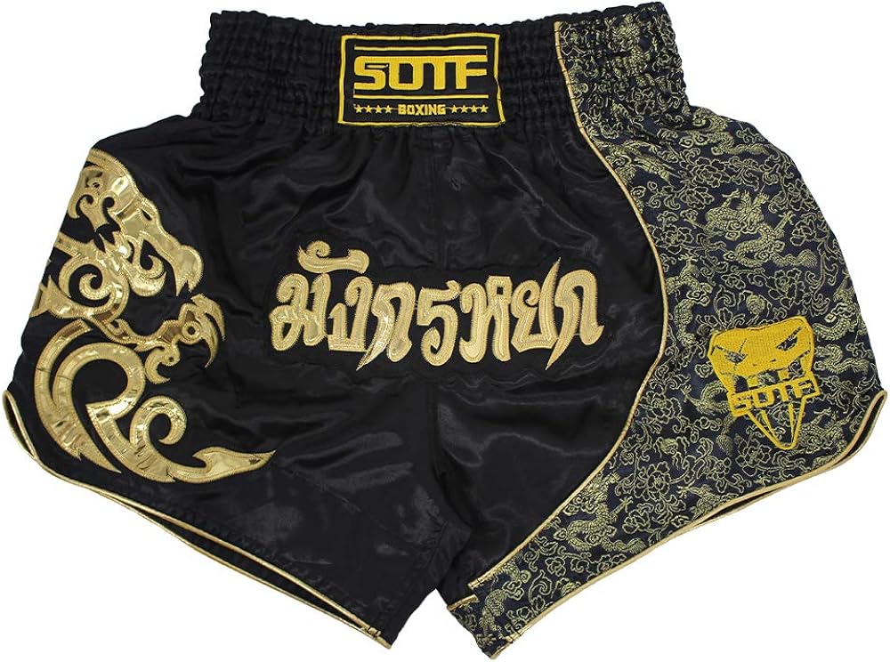 SOTF Muay Thai Fight Shorts for Kids Men Elastic Waist Kickboxing MMA Shorts: Clothing