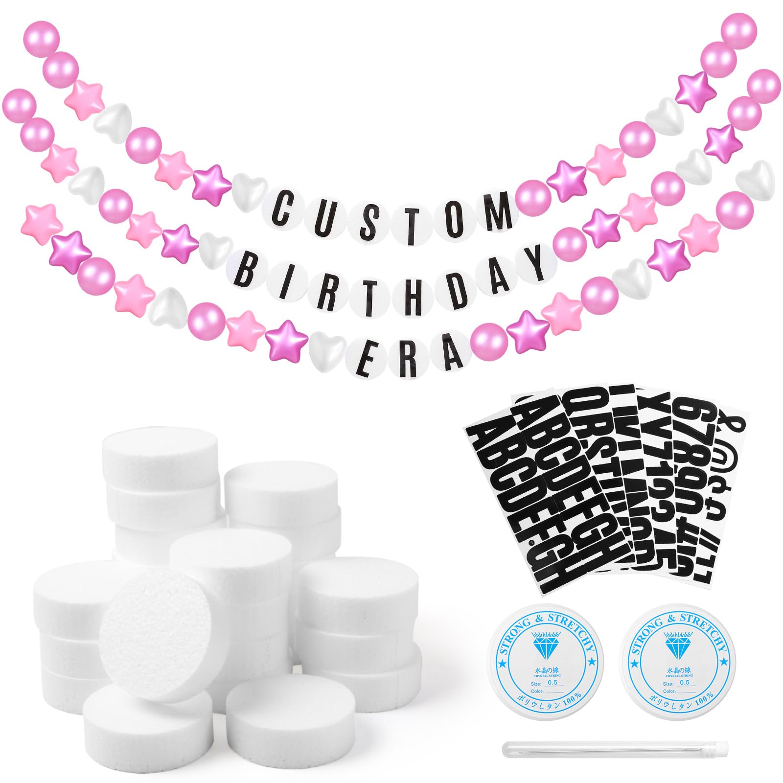 Photo 1 of 109 Pcs DIY Giant Friendship Bracelet Merry Christmas Decoration Banner in My Birthday Era Banner 3D Music Fans Garland Gift for Xmas Tree Indoor Outdoor (Pearl Pink Purple Color)