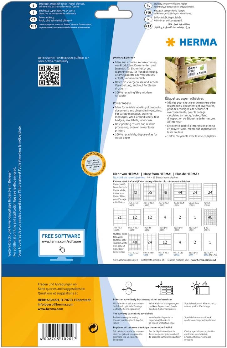 HERMA Extra Strong Adhesive Labels, 80 Labels per A4 Sheet, 25 Sheets, 35.6 x 16.9 mm, 2000 Labels - Image 5