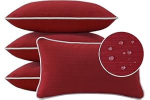 UNIMATTA Decorative Outdoor Water Repellent Throw Pillows with Inserts, Set of 4, 20" x12" Pillows for Patio, Backyard, Bed, Couch, and Patio Furniture, Red