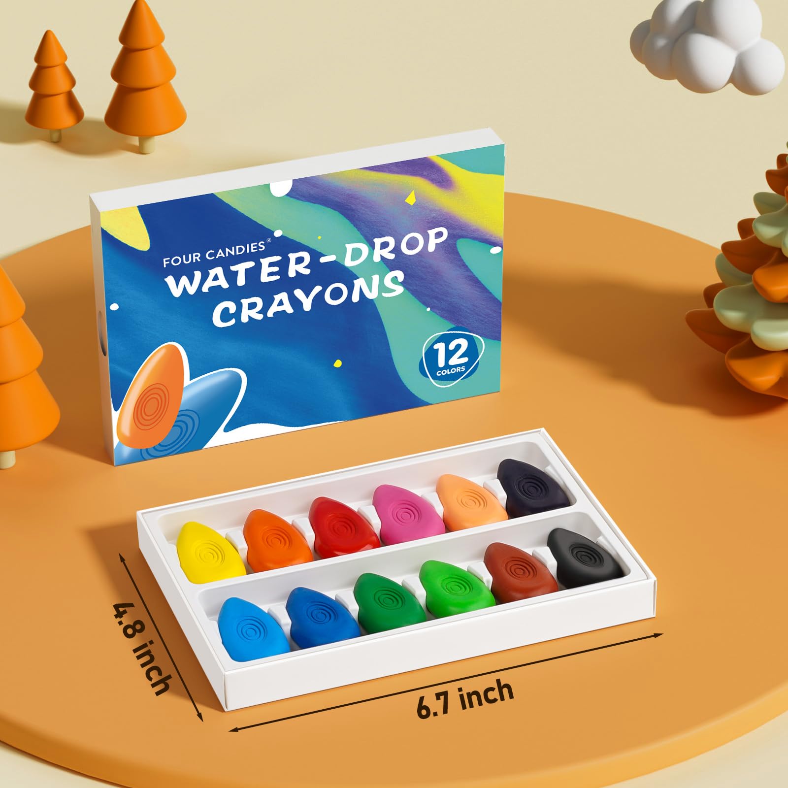Four Candies Toddler Crayons 12 Count, Non Toxic Washable Crayons for Toddlers 1-3, Unbreakable Easy-Grip Water-Drop Shape for Little Hands, Toddler Coloring Art Gift