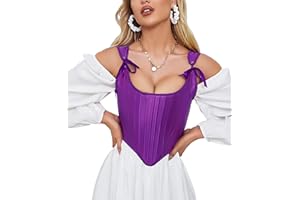 Dreay Womens Vintage Asymmetrical Hem Overbust Corset Tie Front Lace-up Back Bustier Shapewear Top