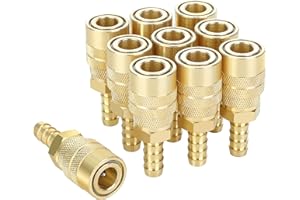 JOROY Air Coupler with 3/8 Hose Barb, Industrial M-Type, 1/4 Inch Body Size, Brass Material, 10 Pieces Air Compressor Hose Fittings