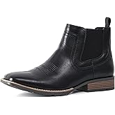 IXU Cowboy Boots For Men Square Toe Ankle Boots Western Chelsea Boot Casual Dress Slip On Men Shoes