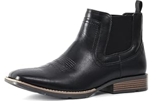 IXU Cowboy Boots For Men Square Toe Ankle Boots Western Chelsea Boot Casual Dress Slip On Men Shoes