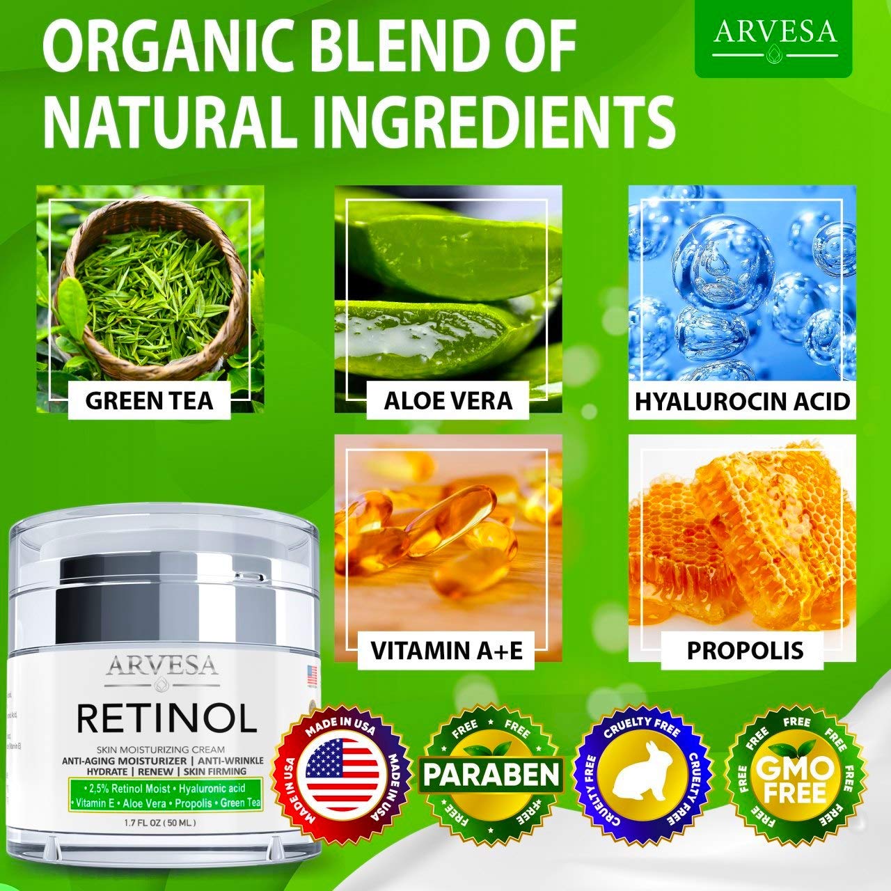 Anti Aging Retinol Moisturizer Cream for Face, Neck & Décolleté - Made in USA - Wrinkle Cream for Women and Men with Hyaluronic Acid and Active Retinol 2.5% - Best Day and Night - Results in 4 Weeks: Beauty