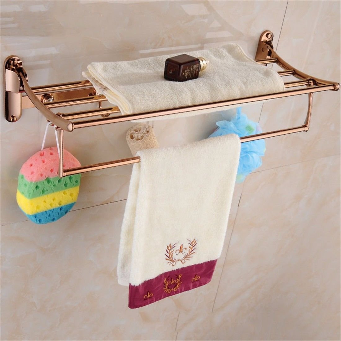 LHbox Tap Rose Gold Keramik Badezimmer Zubehör Klappbare Handtuchhalter