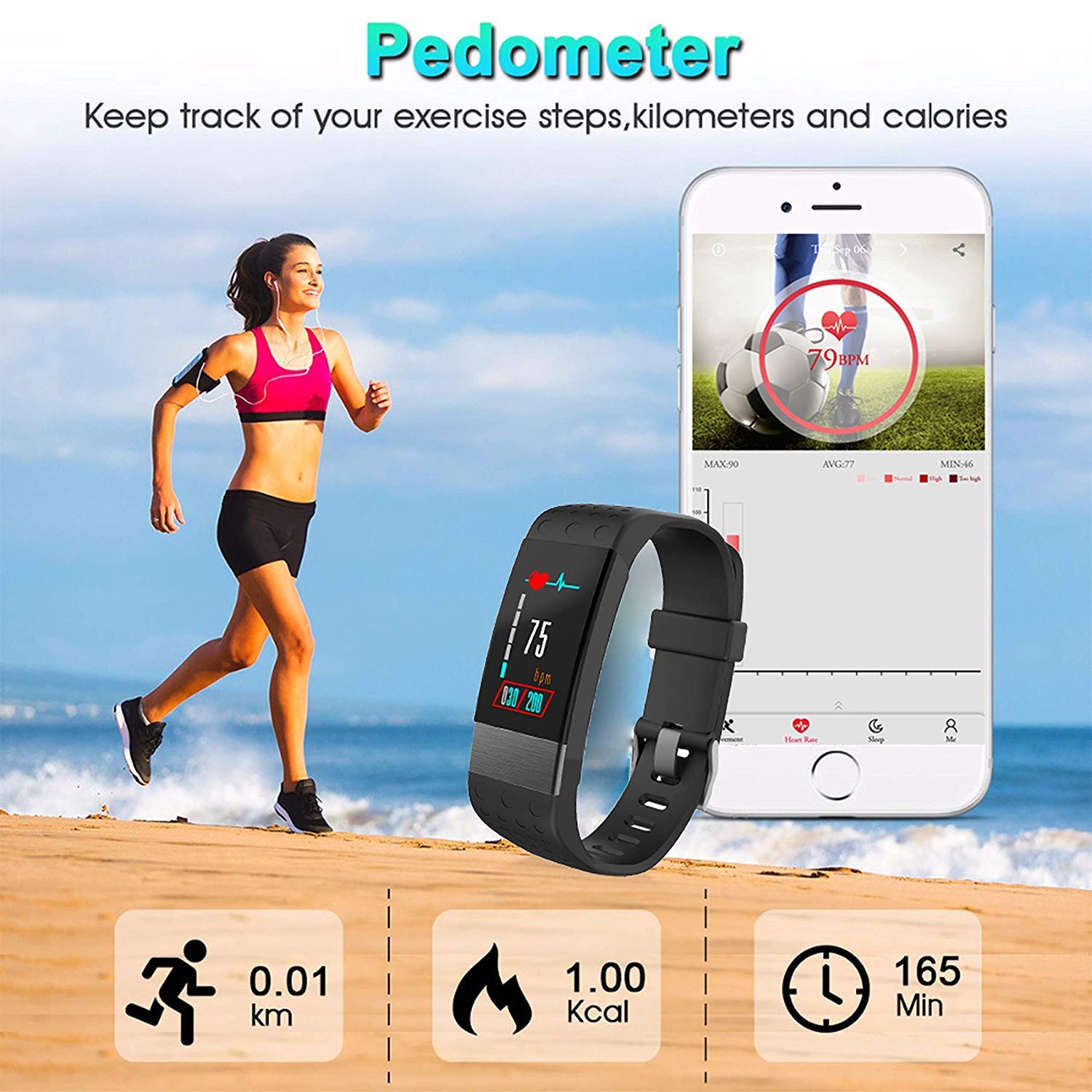 KXCD-TECH Fitness Tracker, Smartwatch with Heart Rate Monitor Waterproof Smart Fitness Watch with Pedometer Sleep Monitor, Show Text Messages, Step Counter Activity Wristband for Kids Women Men