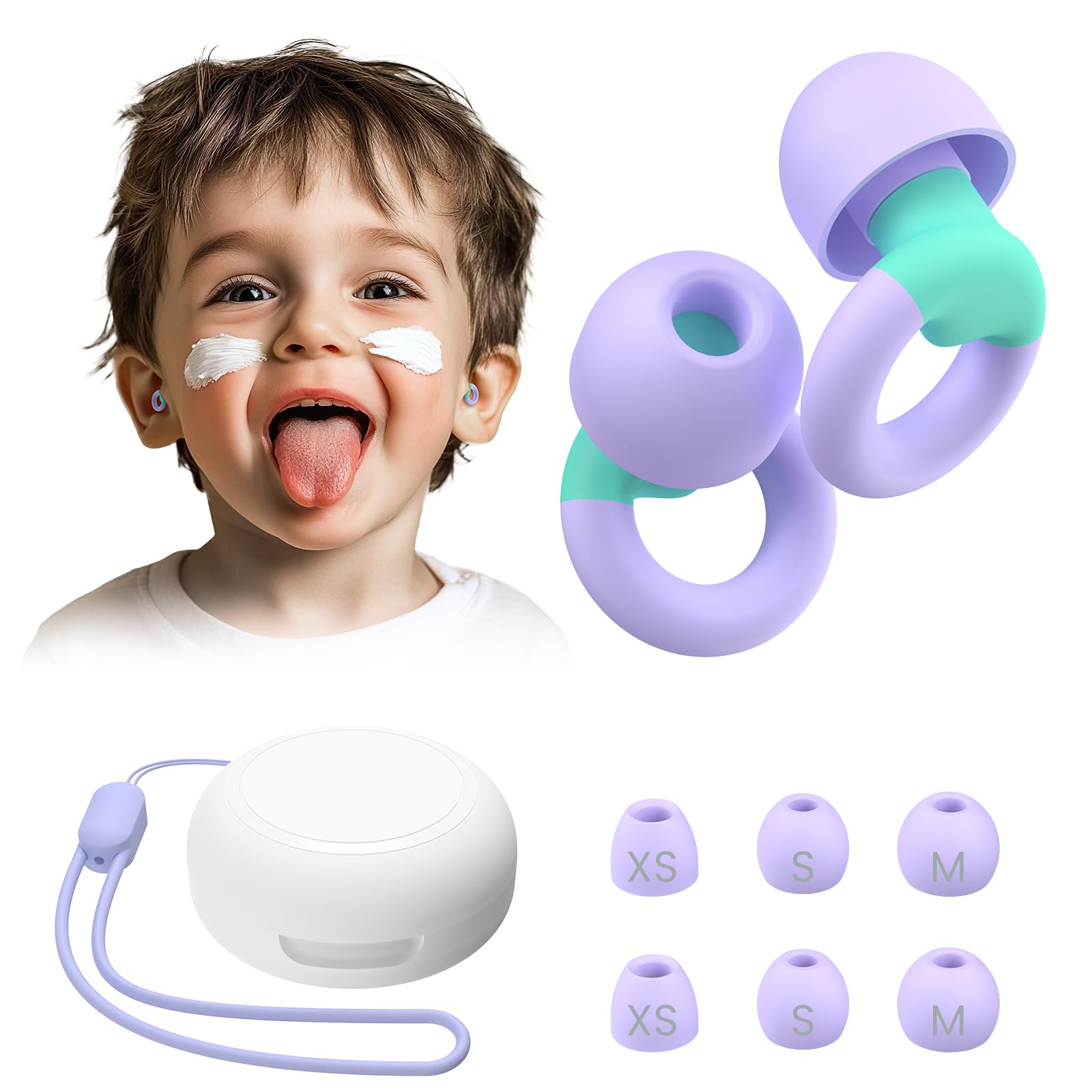 Photo 1 of JUSTRVN Kids Ear Plugs(6+yrs)-2 Pairs of Reusable Noise Reduction Earplugs for Small Canal With 6 Tips,Soft Silicone Earplugs for Sleeping,Focus,Travel,Socializing,Concert&Hearing Protection 25dB-30dB