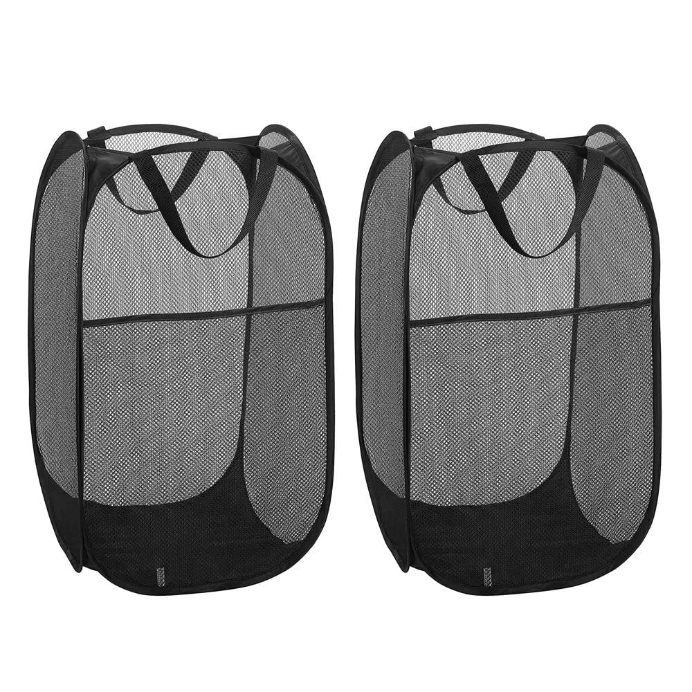 Diggoour 75L Deluxe Strong Mesh Pop up Laundry Hamper Basket with Side Pocket for Laundry Room, Bathroom, Kids Room, College Dorm or Travel(2x Black, 36x36x60cm) — image 1